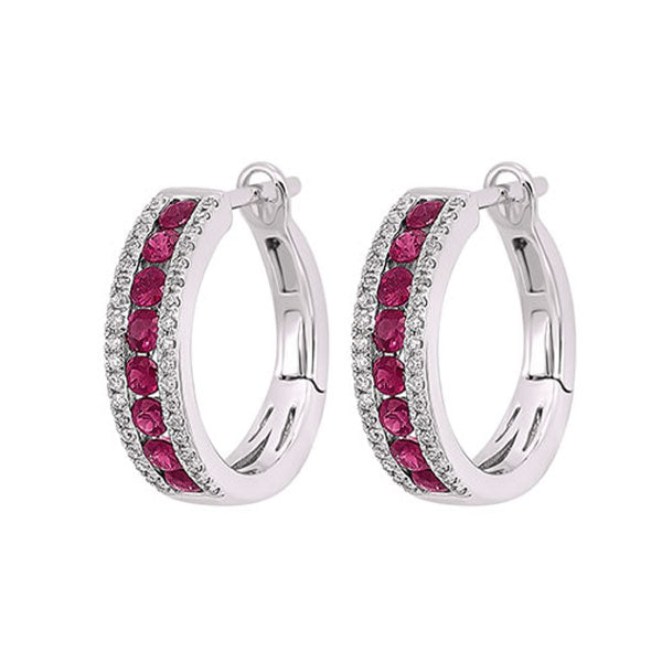 14Kt White Gold Diamond (1/6Ctw) & Ruby (7/8 Ctw) Earring