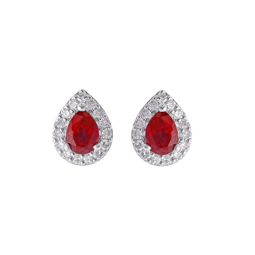 10Kt White Gold Diamond 1/8Ctw & Ruby 3/8Ctw Earring