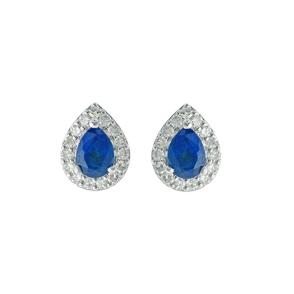 10Kt White Gold Diamond 1/8Ctw & Sapphire 3/8Ctw Earring