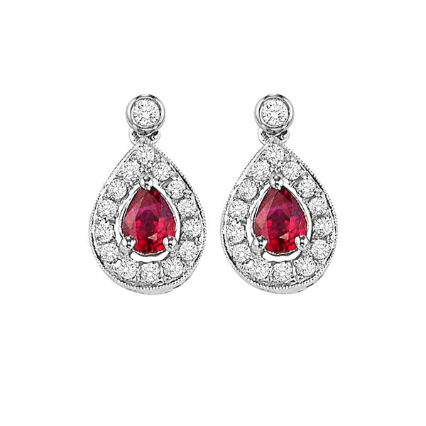 14Kt White Gold Diamond (1/6Ctw) & Ruby (1/4 Ctw) Earring