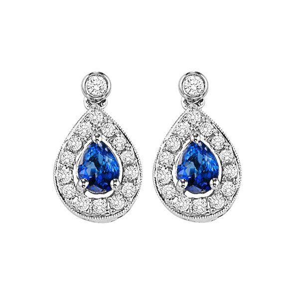 14Kt White Gold Diamond (1/6Ctw) & Sapphire (1/4 Ctw) Earring