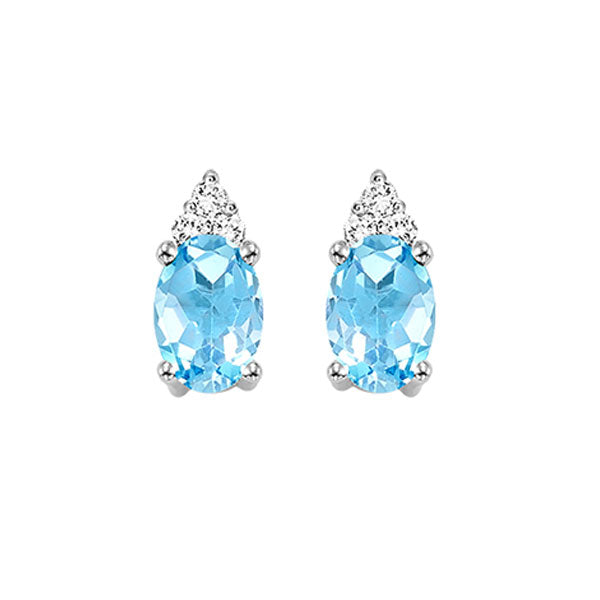 10Kt White Gold Diamond (1/20Ctw) & Blue Topaz (5/8 Ctw) Earring