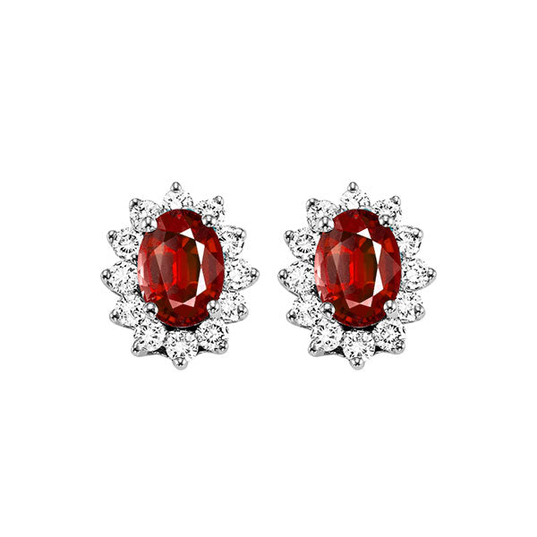 14Kt White Gold Diamond (3/8Ctw) & Ruby (1 Ctw) Earring