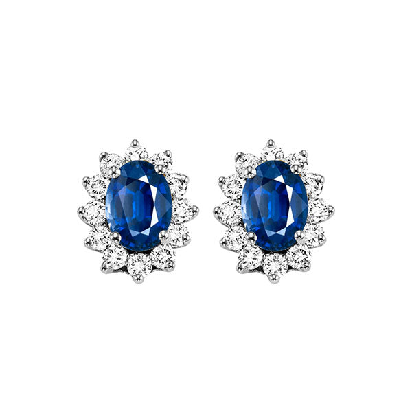 14Kt White Gold Diamond (3/8Ctw) & Sapphire (1 1/8 Ctw) Earring