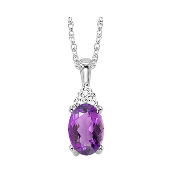 10Kt White Gold Diamond (1/50Ctw) & Amethyst (1/2 Ctw) Pendant