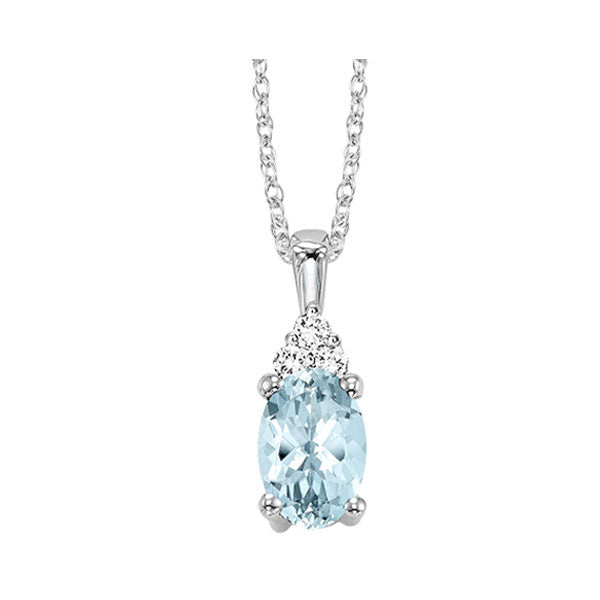 10Kt White Gold Diamond (1/50Ctw) & Aquamarine (1/2 Ctw) Pendant