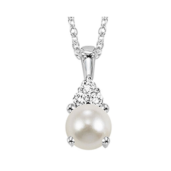 10Kt White Gold Diamond (1/50Ctw) & Pearl (3/8 Ctw) Pendant