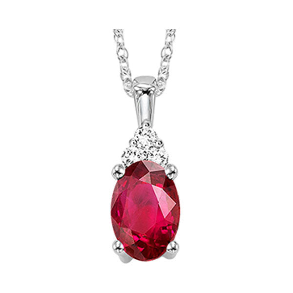 10Kt White Gold Diamond (1/50Ctw) & Ruby (1/2 Ctw) Pendant