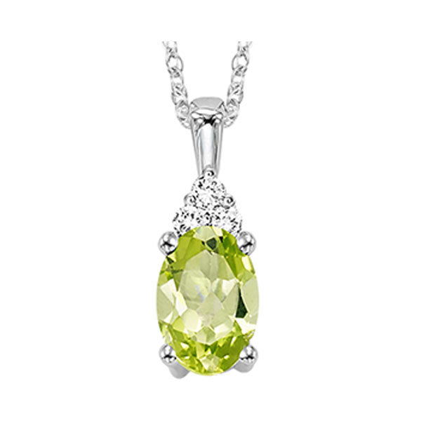 10Kt White Gold Diamond (1/50Ctw) & Peridot (1/2 Ctw) Pendant