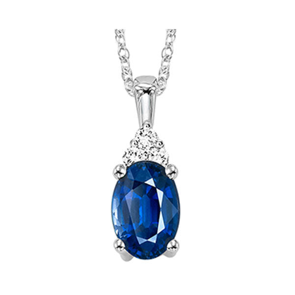 10Kt White Gold Diamond (1/50Ctw) & Sapphire (1/2 Ctw) Pendant