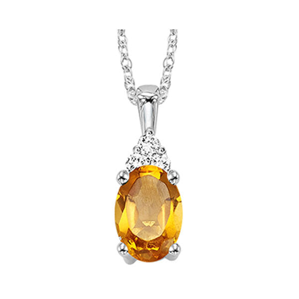 10Kt White Gold Diamond (1/50Ctw) & Citrine (1/2 Ctw) Pendant