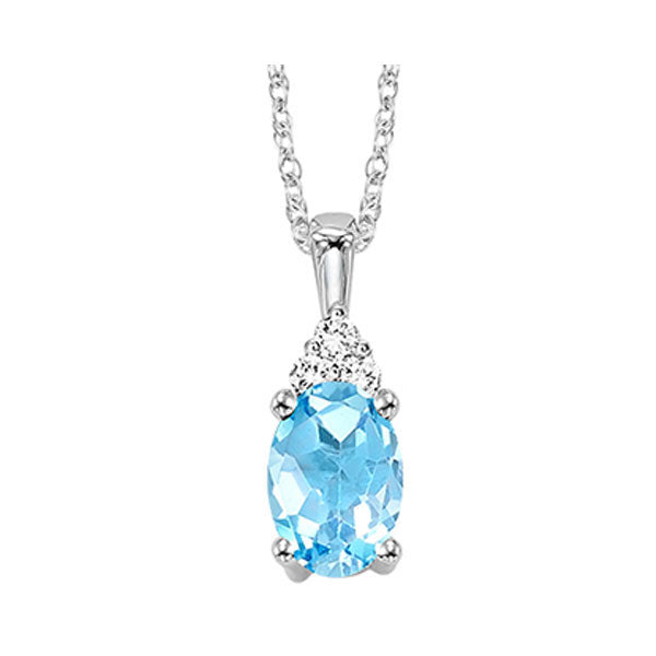 10Kt White Gold Diamond (1/50Ctw) & Blue Topaz (1/2 Ctw) Pendant