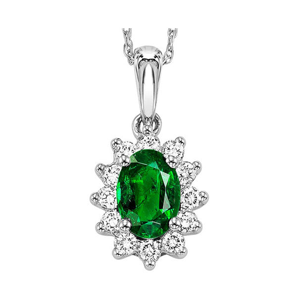 14Kt White Gold Diamond (1/5Ctw) & Emerald (3/8 Ctw) Pendant