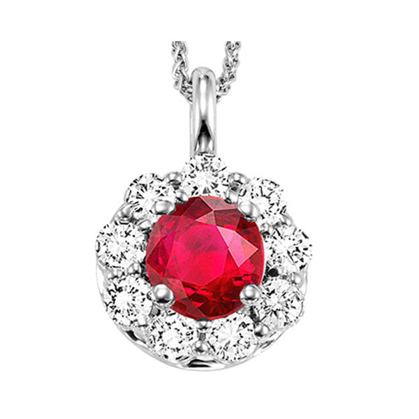 14Kt White Gold Diamond (1/2Ctw) & Ruby (1/2 Ctw) Pendant