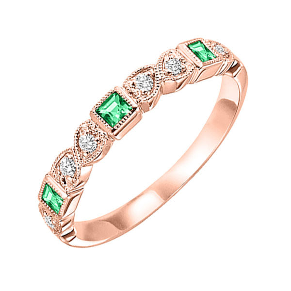 10Kt Rose Gold Diamond (1/10Ctw) & Emerald (1/10 Ctw) Ring