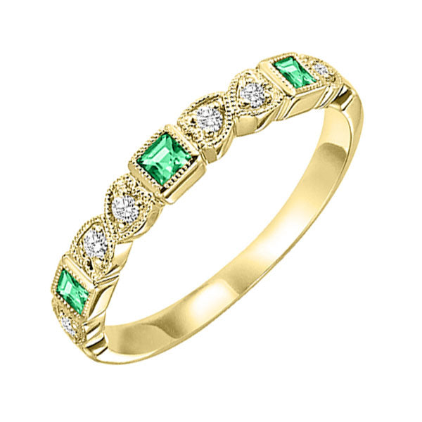 10Kt Yellow Gold Diamond (1/10Ctw) & Emerald (1/10 Ctw) Ring