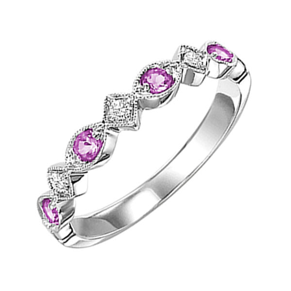 10Kt White Gold Diamond (1/20Ctw) & Pink Sapphire (1/6 Ctw) Ring