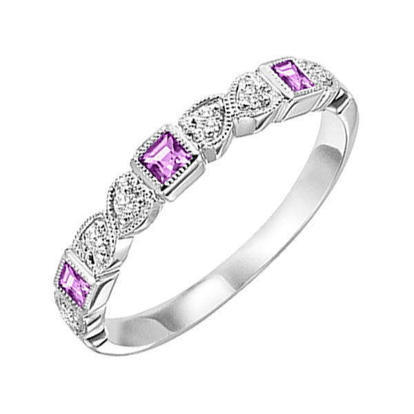 10Kt White Gold Diamond (1/12Ctw) & Pink Sapphire (1/8 Ctw) Ring