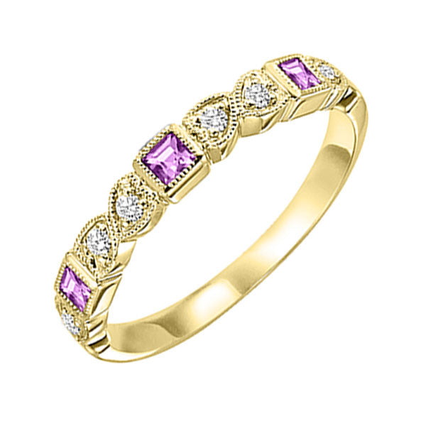 10Kt Yellow Gold Diamond (1/12Ctw) & Pink Sapphire (1/8 Ctw) Ring