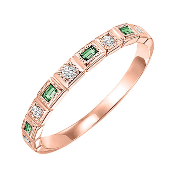 10Kt Rose Gold Diamond (1/10Ctw) & Emerald (1/8 Ctw) Ring