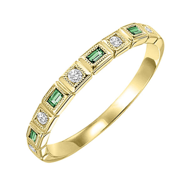 10Kt Yellow Gold Diamond (1/10Ctw) & Emerald (1/8 Ctw) Ring