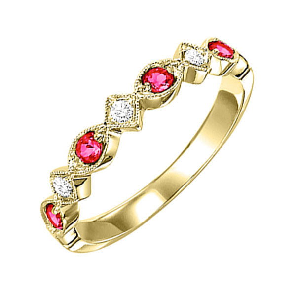 10Kt Yellow Gold Diamond (1/20Ctw) & Ruby (1/6 Ctw) Ring