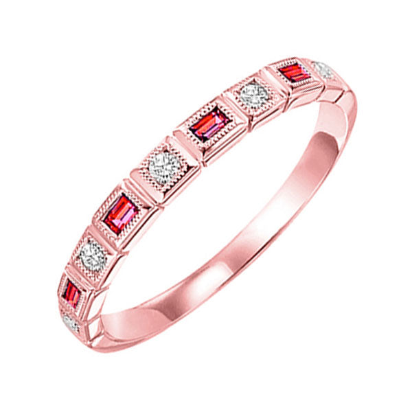 14Kt Rose Gold Diamond (1/10Ctw) & Ruby (1/8 Ctw) Ring