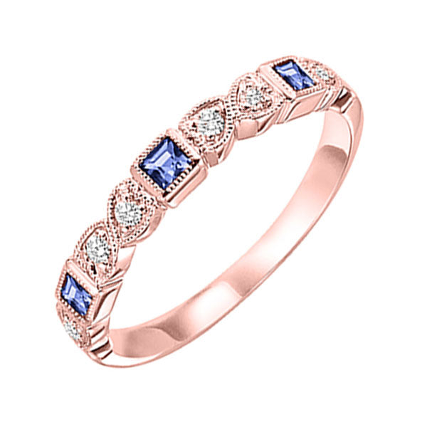 14Kt Rose Gold Diamond (1/12Ctw) & Sapphire (1/6 Ctw) Ring