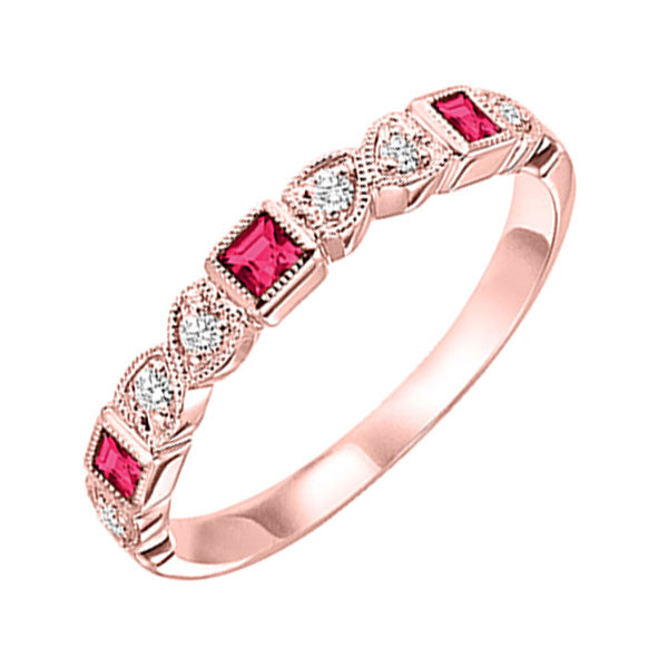 14Kt Rose Gold Diamond (1/10Ctw) & Ruby (1/6 Ctw) Ring