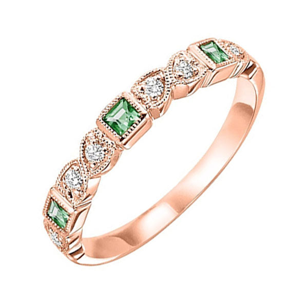 14Kt Rose Gold Diamond (1/10Ctw) & Emerald (1/6 Ctw) Ring