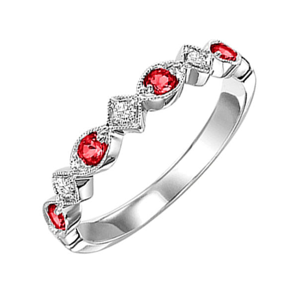 14Kt White Gold Diamond (1/20Ctw) & Ruby (1/6 Ctw) Ring