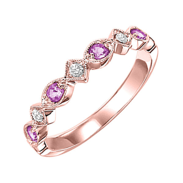 14Kt Rose Gold Diamond (1/20Ctw) & Pink Sapphire (1/6 Ctw) Ring