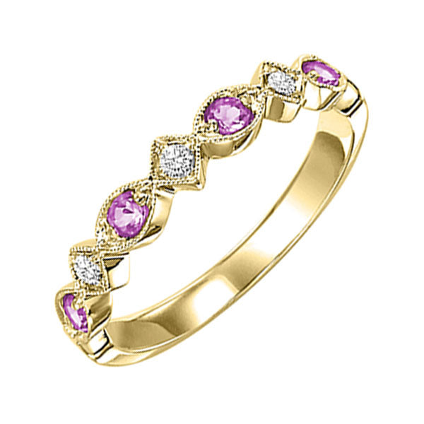 14Kt Yellow Gold Diamond (1/20Ctw) & Pink Sapphire (1/6 Ctw) Ring