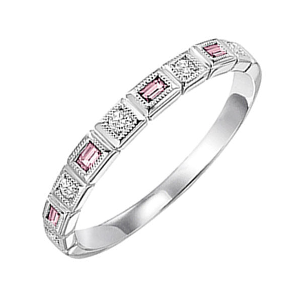 10Kt White Gold Diamond (1/10Ctw) & Pink Tourmaline (1/6 Ctw) Ring