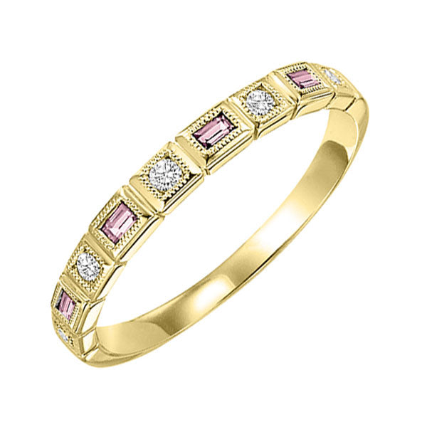 10Kt Yellow Gold Diamond (1/10Ctw) & Pink Tourmaline (1/6 Ctw) Ring