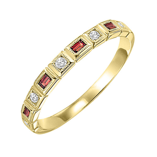 10Kt Yellow Gold Diamond (1/12Ctw) & Garnet (1/8 Ctw) Ring