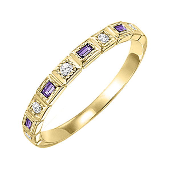 10Kt Yellow Gold Diamond (1/10Ctw) & Amethyst (1/8 Ctw) Ring