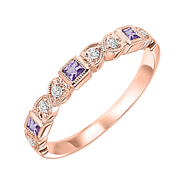 10Kt Rose Gold Diamond (1/10Ctw) & Amethyst (1/5 Ctw) Ring