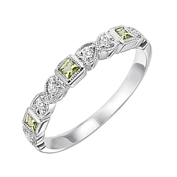 10Kt White Gold Diamond (1/12Ctw) & Peridot (1/6 Ctw) Ring