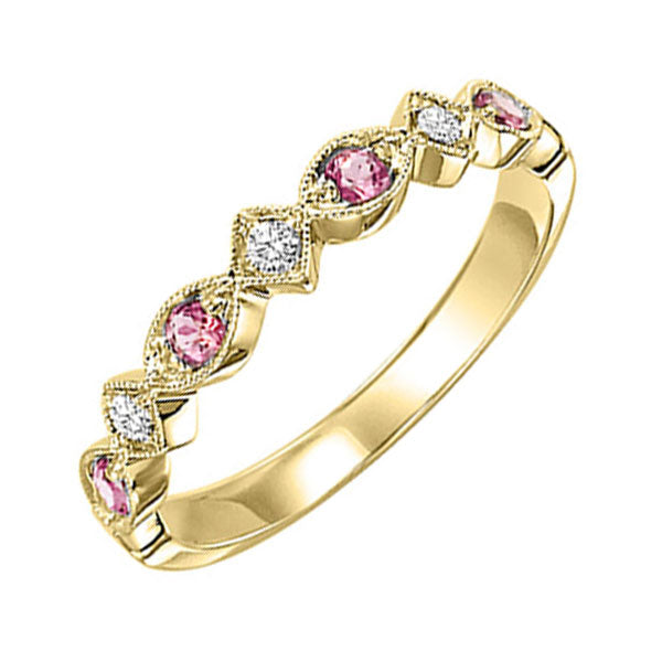 10Kt Yellow Gold Diamond (1/20Ctw) & Pink Tourmaline (1/6 Ctw) Ring