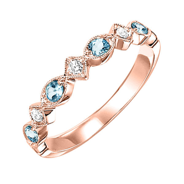 10Kt Rose Gold Diamond (1/20Ctw) & Blue Topaz (1/6 Ctw) Ring