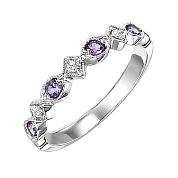 10Kt White Gold Diamond (1/20Ctw) & Amethyst (1/6 Ctw) Ring