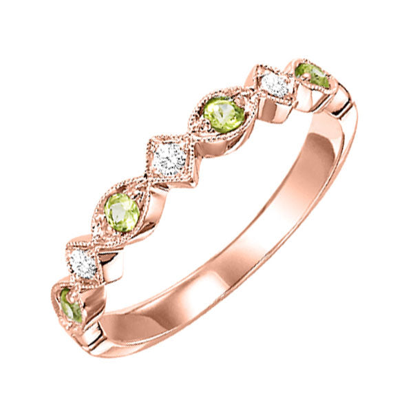 10Kt Rose Gold Diamond (1/20Ctw) & Peridot (1/6 Ctw) Ring