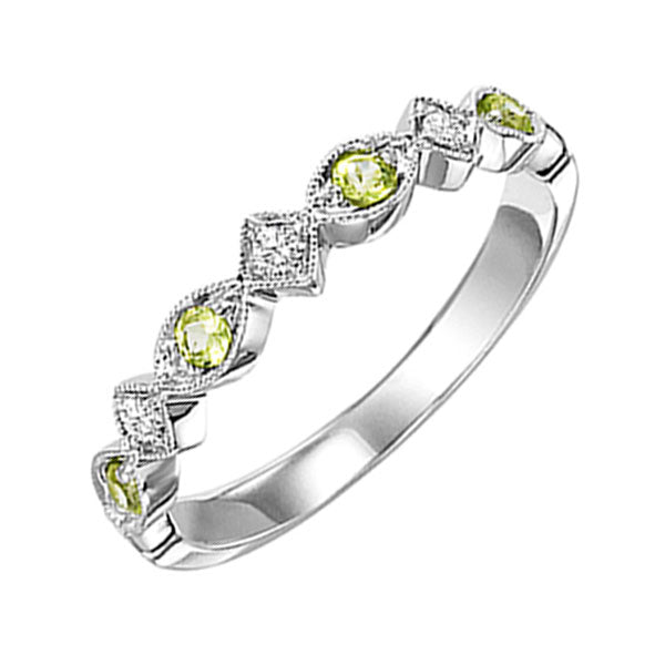 10Kt White Gold Diamond (1/20Ctw) & Peridot (1/6 Ctw) Ring