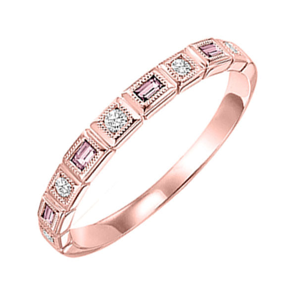 14Kt Rose Gold Diamond (1/12Ctw) & Pink Tourmaline (1/8 Ctw) Ring