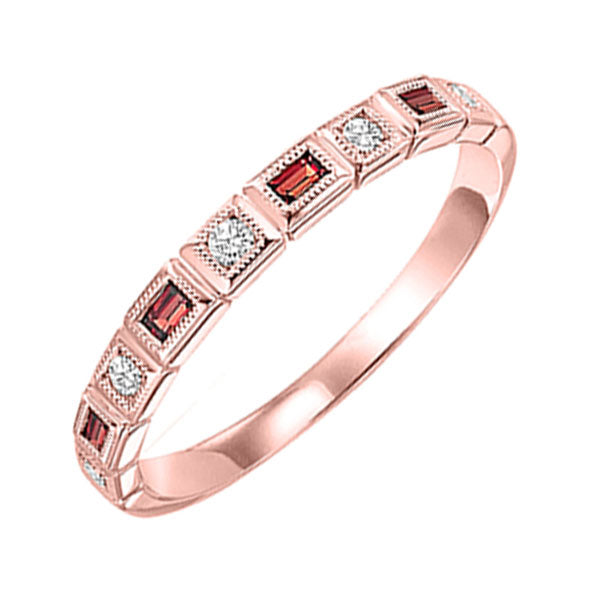 14Kt Rose Gold Diamond (1/10Ctw) & Garnet (1/6 Ctw) Ring