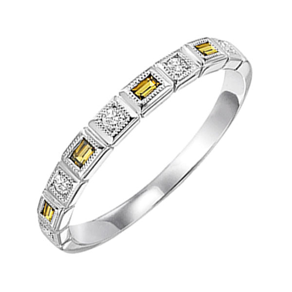 14Kt White Gold Diamond (1/10Ctw) & Citrine (1/8 Ctw) Ring