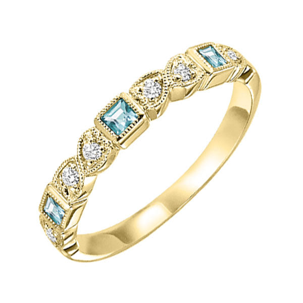 14Kt Yellow Gold Diamond (1/12Ctw) & Blue Topaz (1/6 Ctw) Ring