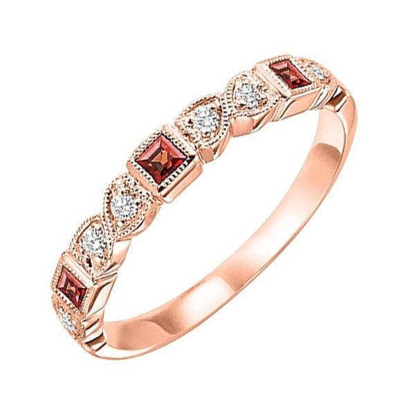 14Kt Rose Gold Diamond (1/10Ctw) & Garnet (1/6 Ctw) Ring