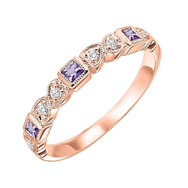 14Kt Rose Gold Diamond (1/10Ctw) & Amethyst (1/8 Ctw) Ring